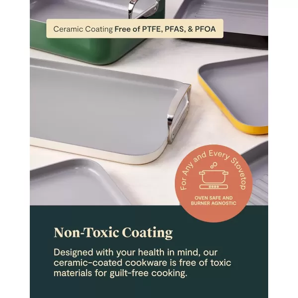 imageCaraway Square Cookware Set  Square Pans Set  Perfect for Griddling Toasting Searing Roasting and More  NonStick Ceramic Coated Pans  Non Toxic PTFE ampamp PFOA Free  CreamNavy