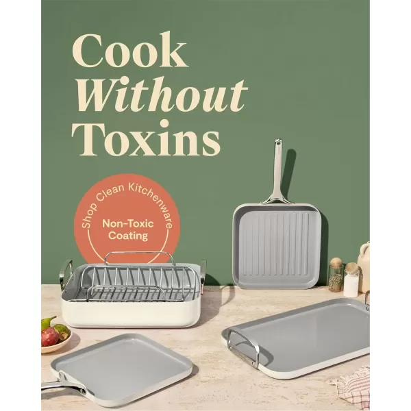 imageCaraway Square Cookware Set  Square Pans Set  Perfect for Griddling Toasting Searing Roasting and More  NonStick Ceramic Coated Pans  Non Toxic PTFE ampamp PFOA Free  CreamCream