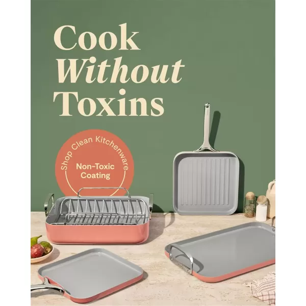 imageCaraway Square Cookware Set  Square Pans Set  Perfect for Griddling Toasting Searing Roasting and More  NonStick Ceramic Coated Pans  Non Toxic PTFE ampamp PFOA Free  CreamPerracotta