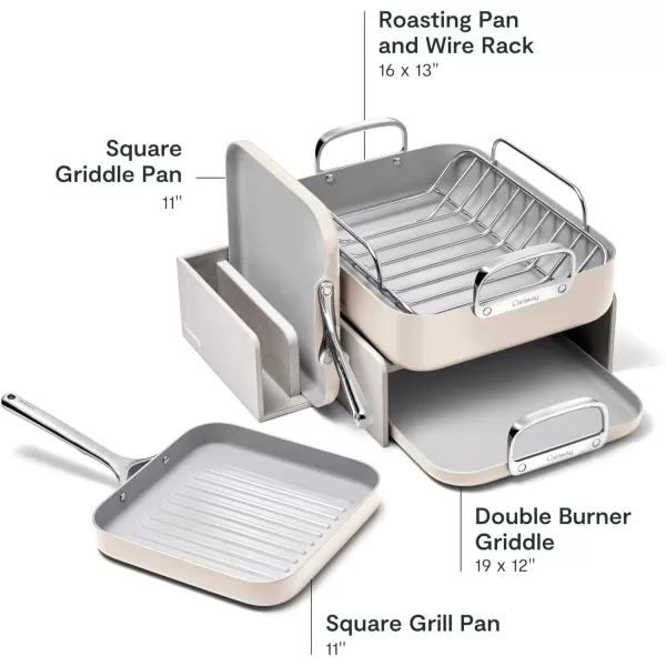 imageCaraway Square Cookware Set  Square Pans Set  Perfect for Griddling Toasting Searing Roasting and More  NonStick Ceramic Coated Pans  Non Toxic PTFE ampamp PFOA Free  CreamCream