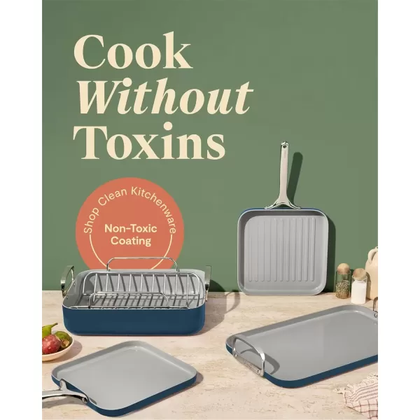 imageCaraway Square Cookware Set  Square Pans Set  Perfect for Griddling Toasting Searing Roasting and More  NonStick Ceramic Coated Pans  Non Toxic PTFE ampamp PFOA Free  CreamNavy