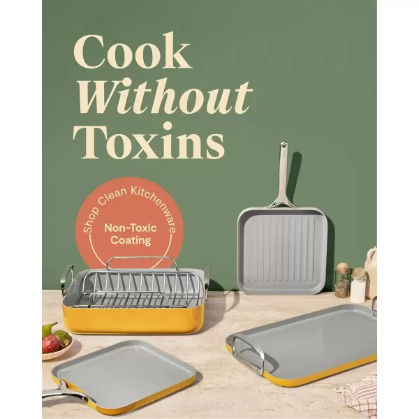 imageCaraway Square Cookware Set  Square Pans Set  Perfect for Griddling Toasting Searing Roasting and More  NonStick Ceramic Coated Pans  Non Toxic PTFE ampamp PFOA Free  CreamMarigold
