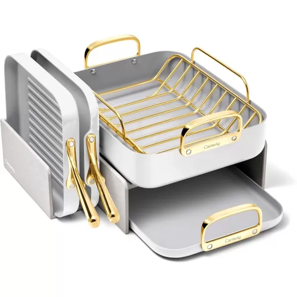 imageCaraway Square Cookware Set  Square Pans Set  Perfect for Griddling Toasting Searing Roasting and More  NonStick Ceramic Coated Pans  Non Toxic PTFE ampamp PFOA Free  CreamWhite