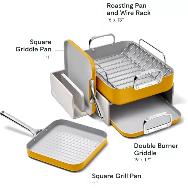 imageCaraway Square Cookware Set  Square Pans Set  Perfect for Griddling Toasting Searing Roasting and More  NonStick Ceramic Coated Pans  Non Toxic PTFE ampamp PFOA Free  CreamMarigold