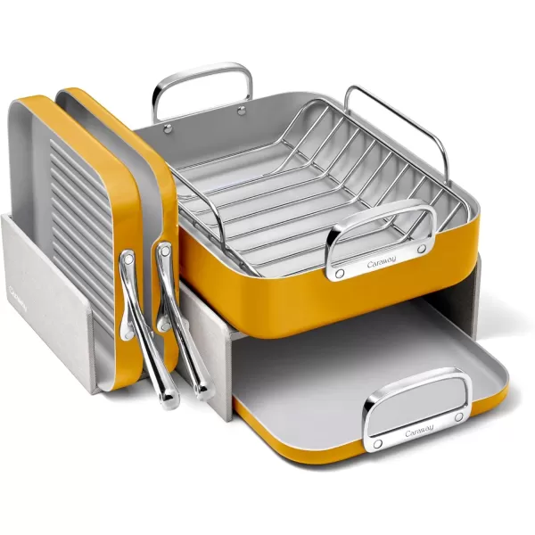 imageCaraway Square Cookware Set  Square Pans Set  Perfect for Griddling Toasting Searing Roasting and More  NonStick Ceramic Coated Pans  Non Toxic PTFE ampamp PFOA Free  CreamMarigold