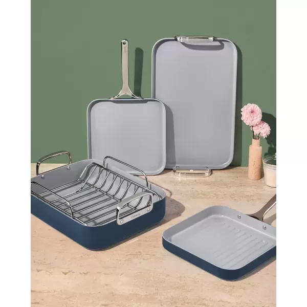 imageCaraway Square Cookware Set  Square Pans Set  Perfect for Griddling Toasting Searing Roasting and More  NonStick Ceramic Coated Pans  Non Toxic PTFE ampamp PFOA Free  CreamPerracotta