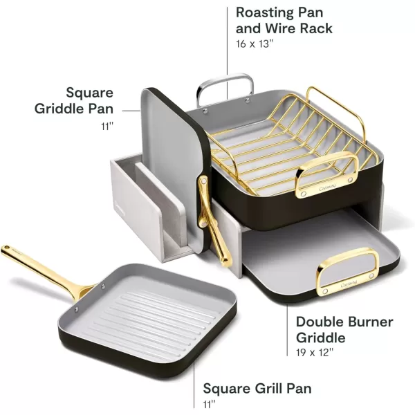 imageCaraway Square Cookware Set  Square Pans Set  Perfect for Griddling Toasting Searing Roasting and More  NonStick Ceramic Coated Pans  Non Toxic PTFE ampamp PFOA Free  CreamBlack