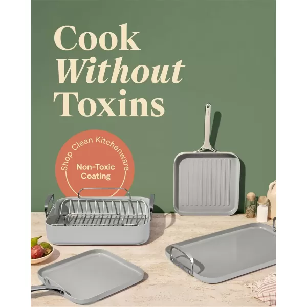 imageCaraway Square Cookware Set  Square Pans Set  Perfect for Griddling Toasting Searing Roasting and More  NonStick Ceramic Coated Pans  Non Toxic PTFE ampamp PFOA Free  CreamGray