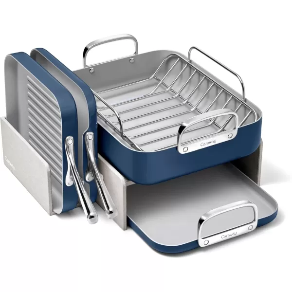 imageCaraway Square Cookware Set  Square Pans Set  Perfect for Griddling Toasting Searing Roasting and More  NonStick Ceramic Coated Pans  Non Toxic PTFE ampamp PFOA Free  CreamNavy