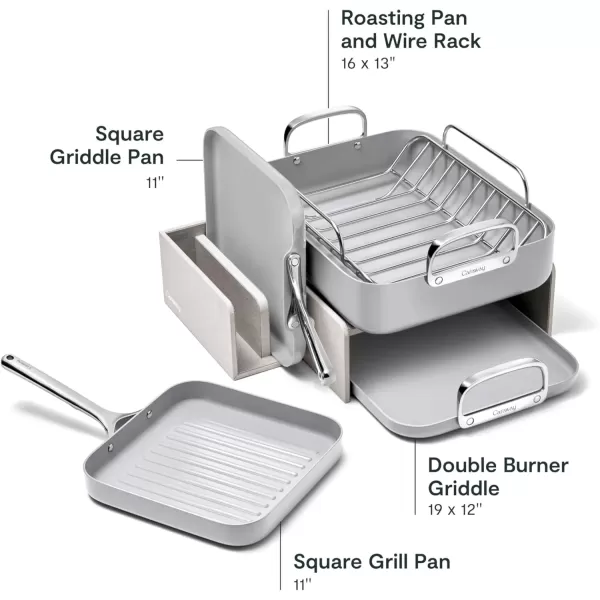 imageCaraway Square Cookware Set  Square Pans Set  Perfect for Griddling Toasting Searing Roasting and More  NonStick Ceramic Coated Pans  Non Toxic PTFE ampamp PFOA Free  CreamGray