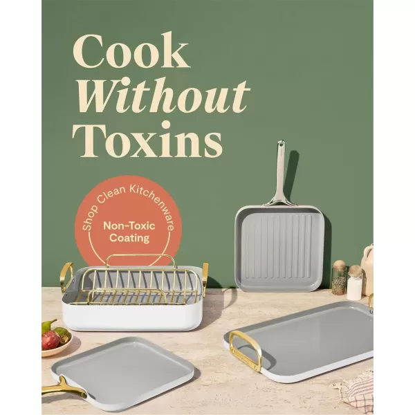 imageCaraway Square Cookware Set  Square Pans Set  Perfect for Griddling Toasting Searing Roasting and More  NonStick Ceramic Coated Pans  Non Toxic PTFE ampamp PFOA Free  CreamWhite