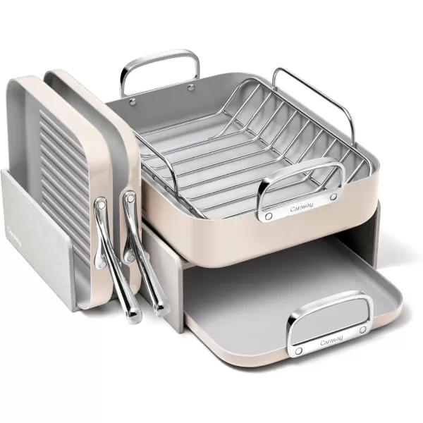 imageCaraway Square Cookware Set  Square Pans Set  Perfect for Griddling Toasting Searing Roasting and More  NonStick Ceramic Coated Pans  Non Toxic PTFE ampamp PFOA Free  CreamCream