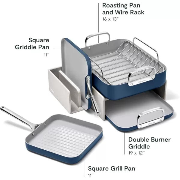 imageCaraway Square Cookware Set  Square Pans Set  Perfect for Griddling Toasting Searing Roasting and More  NonStick Ceramic Coated Pans  Non Toxic PTFE ampamp PFOA Free  CreamNavy