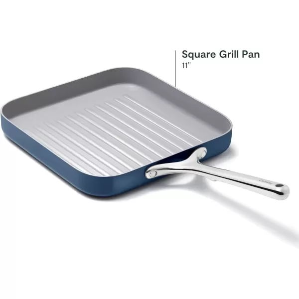 imageCaraway Square Grill Pan  11 Grill Pan  NonStick Ceramic Coated  Non Toxic PTFE ampamp PFOA Free  Oven Safe ampamp Compatible with All Stovetops  CreamNavy