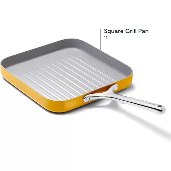 imageCaraway Square Grill Pan  11 Grill Pan  NonStick Ceramic Coated  Non Toxic PTFE ampamp PFOA Free  Oven Safe ampamp Compatible with All Stovetops  CreamMarigold