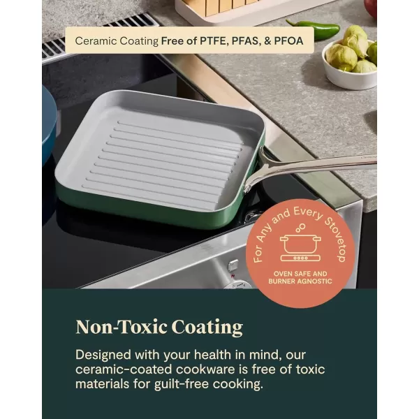 imageCaraway Square Grill Pan  11 Grill Pan  NonStick Ceramic Coated  Non Toxic PTFE ampamp PFOA Free  Oven Safe ampamp Compatible with All Stovetops  CreamGray