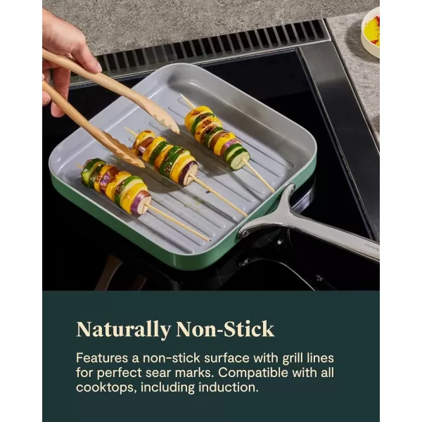 imageCaraway Square Grill Pan  11 Grill Pan  NonStick Ceramic Coated  Non Toxic PTFE ampamp PFOA Free  Oven Safe ampamp Compatible with All Stovetops  CreamGray