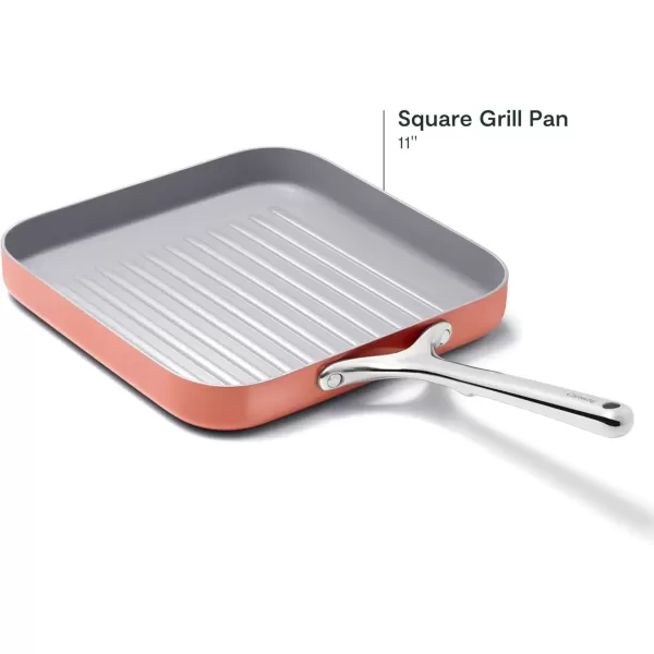 imageCaraway Square Grill Pan  11 Grill Pan  NonStick Ceramic Coated  Non Toxic PTFE ampamp PFOA Free  Oven Safe ampamp Compatible with All Stovetops  CreamPerracotta