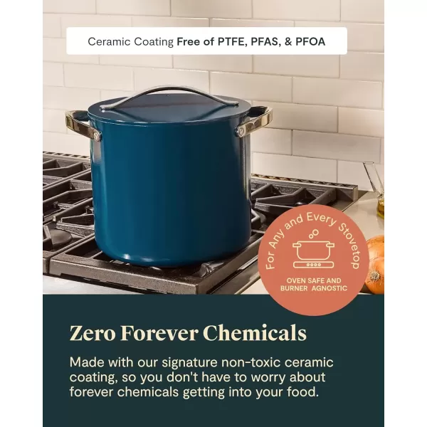 imageCaraway Stock Pot  12 Qt Ceramic Coated Pot With Lid  Fee From Forever Chemicals  Large Pot for Bigger Batches  NavySage