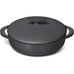 imageCaraway Enameled Cast Iron Braiser  35 qt Braiser Pan  3 Layer Enamel Coating  No Seasoning Required  Compatible With All Stovetops  Oven Safe  Free From Forever Chemicals  RustCharcoal
