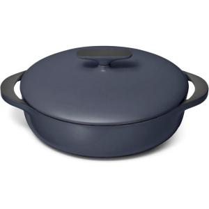 imageCaraway Enameled Cast Iron Braiser  35 qt Braiser Pan  3 Layer Enamel Coating  No Seasoning Required  Compatible With All Stovetops  Oven Safe  Free From Forever Chemicals  RustMidnight Blue