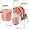 imageCaraway Cookware Collection  Specialty Cookware Set  Petite Cooker Stir Fry Pan Rondeau ampamp Stock Pot  3 Lids ampamp Storage Organizer Included  CreamPerracotta