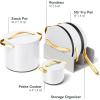 imageCaraway Cookware Collection  Specialty Cookware Set  Petite Cooker Stir Fry Pan Rondeau ampamp Stock Pot  3 Lids ampamp Storage Organizer Included  CreamWhite