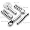 imageCaraway Kitchen Gadget Set  5 Piece Kitchen Essentials  Stainless Steel  Includes Can Opener Pizza Cutter Garlic Press Ice Cream Scoop Vegetable Peeler and Storage Organizer