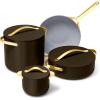 imageCaraway Cookware Collection  Specialty Cookware Set  Petite Cooker Stir Fry Pan Rondeau ampamp Stock Pot  3 Lids ampamp Storage Organizer Included  CreamBlack