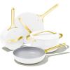 imageCaraway Nonstick Ceramic Cookware Set 12 Piece Pots Pans 3 Lids and Kitchen Storage  Non Toxic  Oven Safe ampamp Compatible with All Stovetops  CreamWhite