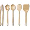 imageCaraway Wooden Utensil Set  5 Piece Cooking Utensil Set  Spoon Server Scraper Spatula ampamp Tongs  Made From FSCCertified Birch Wood  No Microplastics