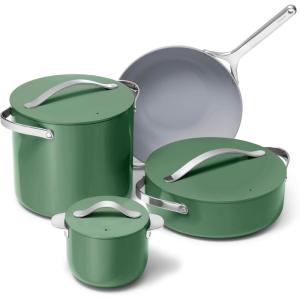 imageCaraway Cookware Collection  Specialty Cookware Set  Petite Cooker Stir Fry Pan Rondeau ampamp Stock Pot  3 Lids ampamp Storage Organizer Included  CreamSage