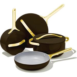 imageCaraway Nonstick Ceramic Cookware Set 12 Piece Pots Pans 3 Lids and Kitchen Storage  Non Toxic  Oven Safe ampamp Compatible with All Stovetops  CreamBlack