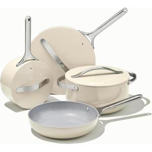 imageCaraway Nonstick Ceramic Cookware Set 12 Piece Pots Pans 3 Lids and Kitchen Storage  Non Toxic  Oven Safe ampamp Compatible with All Stovetops  CreamCream