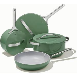 imageCaraway Nonstick Ceramic Cookware Set 12 Piece Pots Pans 3 Lids and Kitchen Storage  Non Toxic  Oven Safe ampamp Compatible with All Stovetops  CreamSage