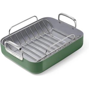 imageCaraway Roasting Pan  16x13 Roasting Pan with Rack  NonStick Ceramic Coated  Non Toxic PTFE ampamp PFOA Free  Oven Safe ampamp Compatible with All Stovetops  CreamSage