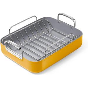 imageCaraway Roasting Pan  16x13 Roasting Pan with Rack  NonStick Ceramic Coated  Non Toxic PTFE ampamp PFOA Free  Oven Safe ampamp Compatible with All Stovetops  CreamMarigold