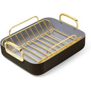 imageCaraway Roasting Pan  16x13 Roasting Pan with Rack  NonStick Ceramic Coated  Non Toxic PTFE ampamp PFOA Free  Oven Safe ampamp Compatible with All Stovetops  CreamBlack