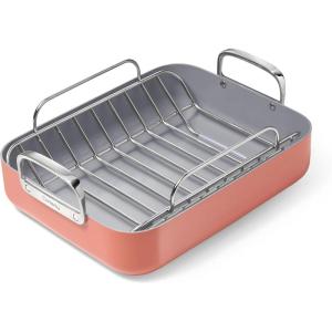 imageCaraway Roasting Pan  16x13 Roasting Pan with Rack  NonStick Ceramic Coated  Non Toxic PTFE ampamp PFOA Free  Oven Safe ampamp Compatible with All Stovetops  CreamPerracotta
