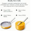 imageCaraway Mini Cookware Set  NonStick Ceramic Fry Pan 105 qt 8quot Sauce Pan 175 qt ampamp Storage Rack  Non Toxic PTFE ampamp PFOA Free  Oven Safe ampamp Stovetop Agnostic Gas Electric ampamp Induction  CreamMarigold