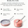 imageCaraway Mini Cookware Set  NonStick Ceramic Fry Pan 105 qt 8quot Sauce Pan 175 qt ampamp Storage Rack  Non Toxic PTFE ampamp PFOA Free  Oven Safe ampamp Stovetop Agnostic Gas Electric ampamp Induction  CreamCWMNFS105