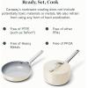 imageCaraway Mini Cookware Set  NonStick Ceramic Fry Pan 105 qt 8quot Sauce Pan 175 qt ampamp Storage Rack  Non Toxic PTFE ampamp PFOA Free  Oven Safe ampamp Stovetop Agnostic Gas Electric ampamp Induction  CreamCream