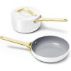 imageCaraway Mini Cookware Set  NonStick Ceramic Fry Pan 105 qt 8quot Sauce Pan 175 qt ampamp Storage Rack  Non Toxic PTFE ampamp PFOA Free  Oven Safe ampamp Stovetop Agnostic Gas Electric ampamp Induction  CreamWhite