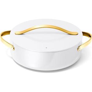imageCaraway Rondeau  6 Qt NonStick Pan with Lid  Free From Forever Chemicals  Perfect for Searing Braising ampamp Roasting  CreamWhite