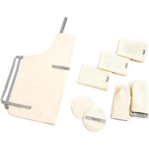 imageCaraway Linen Set  Apron Pot Holders Oven Mitts ampamp Tea Towels  100 Organic Cotton  Durable Machine WashableCream