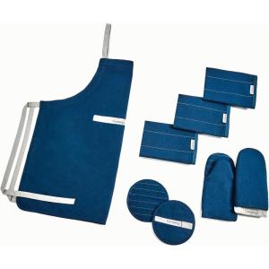 imageCaraway Linen Set  Apron Pot Holders Oven Mitts ampamp Tea Towels  100 Organic Cotton  Durable Machine WashableNavy