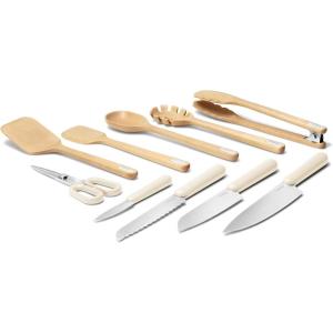 imageCaraway Kitchen Knife Set ampamp Wooden Utensil Set  Made With Premium German Steel Blades ampamp FSCCertified Birch Wood  NonToxic Materials  Cream