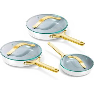 imageCaraway Nonstick Ceramic Mini Fry Pan With Glass Lid 105 qt 8quot  Non Toxic PTFE ampamp PFOA Free  Oven Safe ampamp Compatible with All Stovetops Gas Electric ampamp Induction  CreamWhite