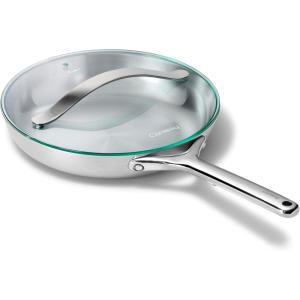 imageCaraway Stainless Steel Fry Pan With Glass Lid 105 IN  5Ply Stainless Steel Pan  Oven Safe ampamp Stovetop Agnostic  Non Toxic PTFE ampamp PFOA Free