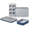 imageCaraway Mini Bakeware Set  Naturally NonStick NonToxic Ceramic Coating  Compact Baking Pans Set for Small Kitchens ampamp Ovens  Includes Baking Sheets Muffin Pan Cooling Rack ampamp Storage  CreamNavy